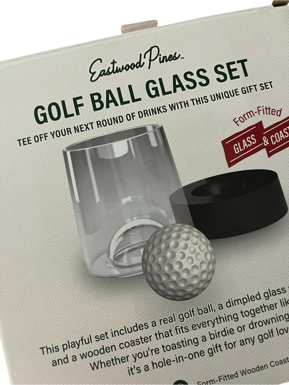 Golf Ball Glass Set with Wooden Coaster - New - Picture 2 of 2